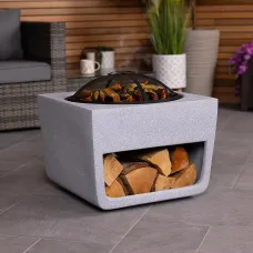 52cm Square Magnesia Fire Pit with Mesh Cover Cooking Grill