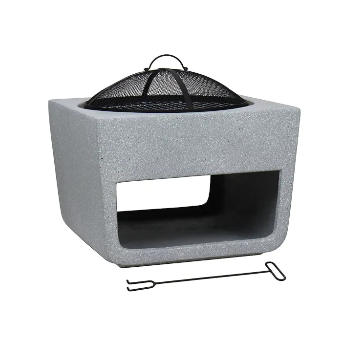 52cm Square Magnesia Fire Pit with Mesh Cover Cooking Grill