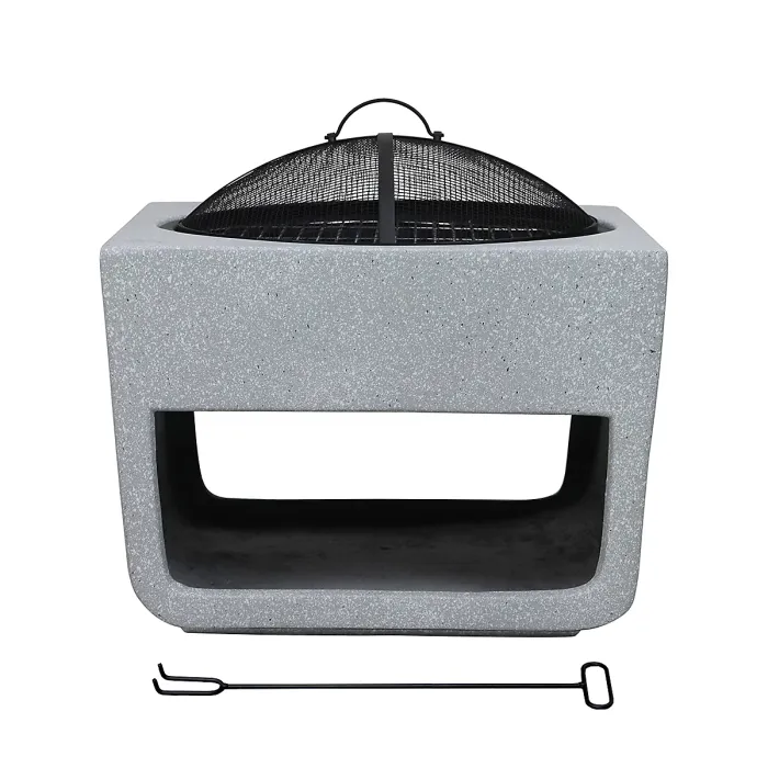 52cm Square Magnesia Fire Pit with Mesh Cover Cooking Grill