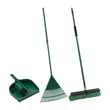JVL Garden Clean Up Bundle: Includes Outdoor Broom, Dustpan and Brush and Telescopic Rake
