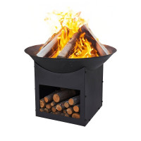 Square Outdoor Modern Garden Fire Pit Bowl on Base Black