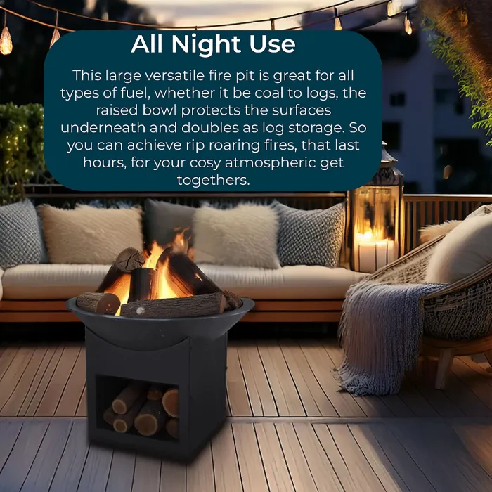 Square Outdoor Modern Garden Fire Pit Bowl on Base Black