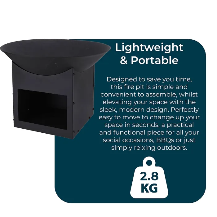 Square Outdoor Modern Garden Fire Pit Bowl on Base Black