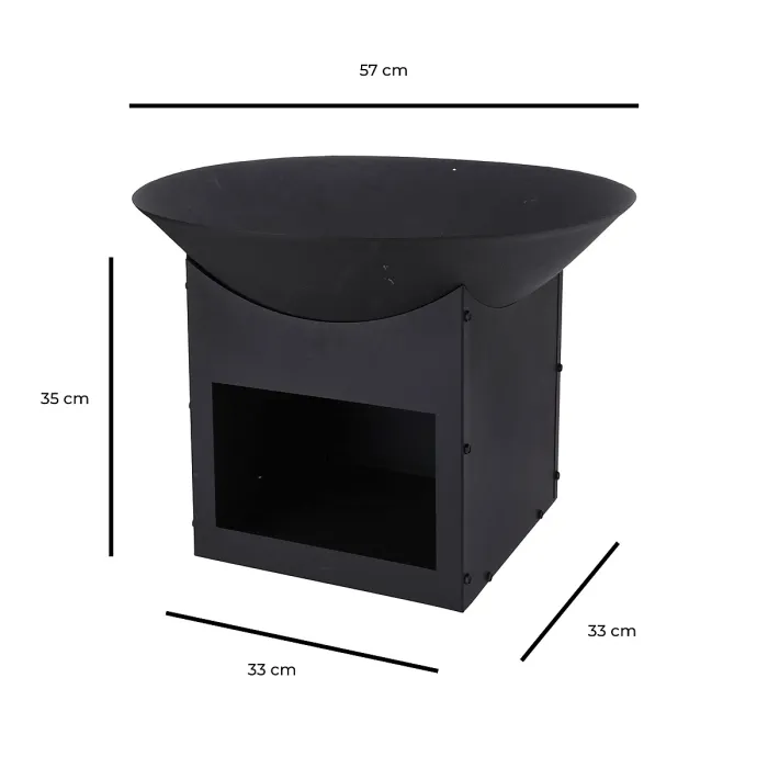 Square Outdoor Modern Garden Fire Pit Bowl on Base Black