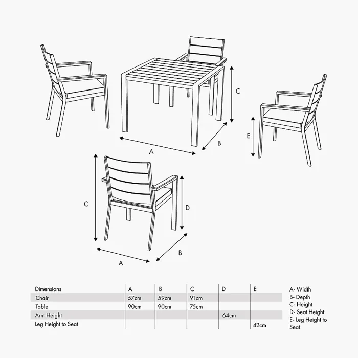 Aruba Outdoor 4 Seater Dining Set