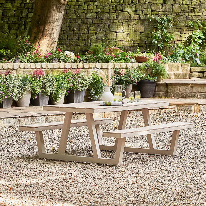 Aruba Picnic Table and Bench Grey Metal Outdoor Bench Set for 4