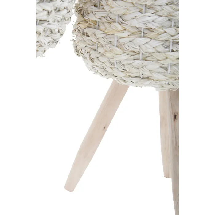 Interiors By Premier Set of 2 White Planters, Woven White Pots With Wooden Legs, White Plant Containers With Inner Lining