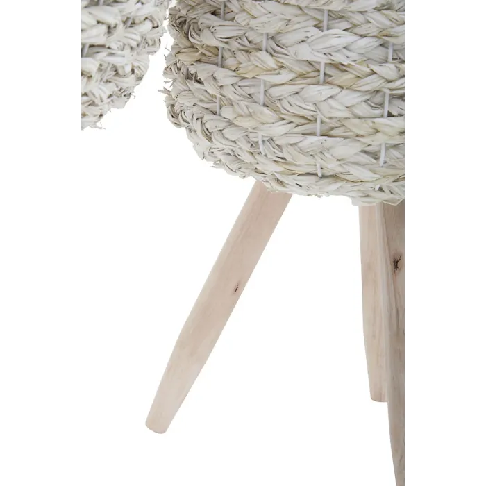 Interiors By Premier Set of 2 White Planters, Woven White Pots With Wooden Legs, White Plant Containers With Inner Lining