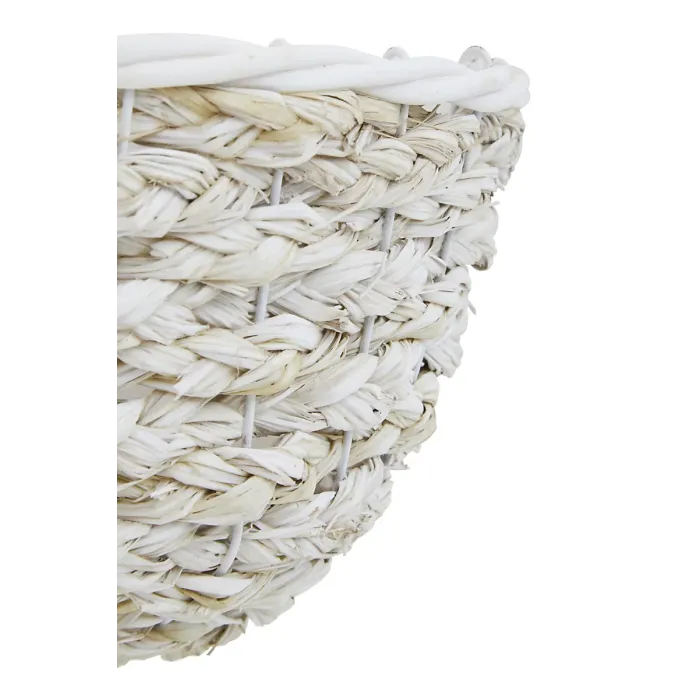 Interiors By Premier Set of 2 White Planters, Woven White Pots With Wooden Legs, White Plant Containers With Inner Lining