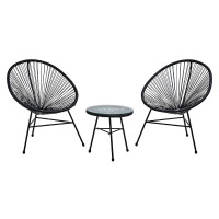 Interiors by Premier Steel Black Rattan 3 Piece Patio Set, Sturdy Table And Chairs, Outdoor Round Table And Chair, Lawn Chair Set