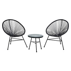 Interiors by Premier Steel Black Rattan 3 Piece Patio Set, Sturdy Table And Chairs, Outdoor Round Table And Chair, Lawn Chair Set
