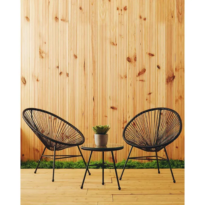 Interiors by Premier Steel Black Rattan 3 Piece Patio Set, Sturdy Table And Chairs, Outdoor Round Table And Chair, Lawn Chair Set