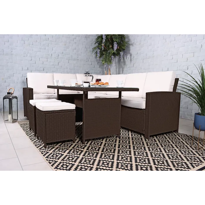 Berlin Eight Seater Corner Dining Set in Brown