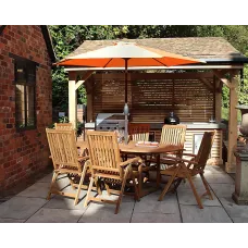 FSC TURNBURY 6 Seater Manhattan Extending Dining Set with 6 Manhattan Reclining Armchairs