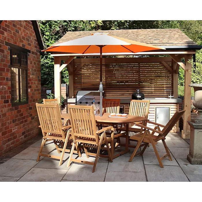 FSC TURNBURY 6 Seater Manhattan Extending Dining Set with 6 Manhattan Reclining Armchairs