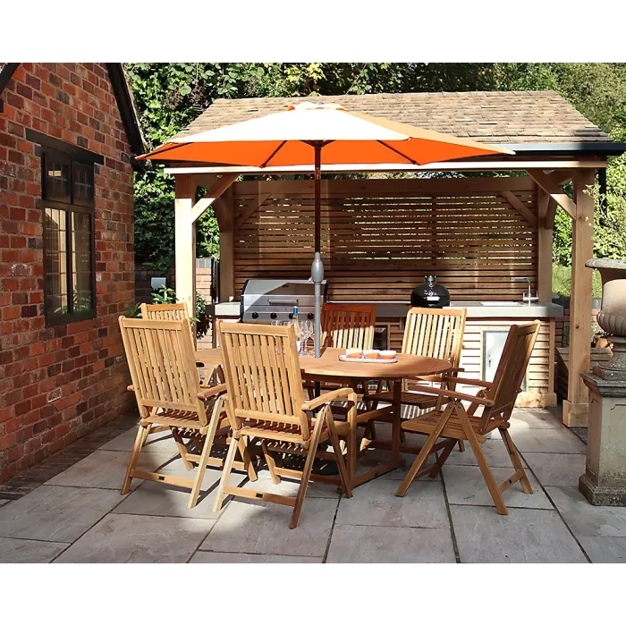 FSC TURNBURY 6 Seater Manhattan Extending Dining Set with 6 Manhattan Reclining Armchairs