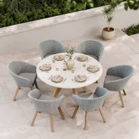 ASTRAL 150cm Round concrete Terrazzo design table with 6 Sol Dining Chairs