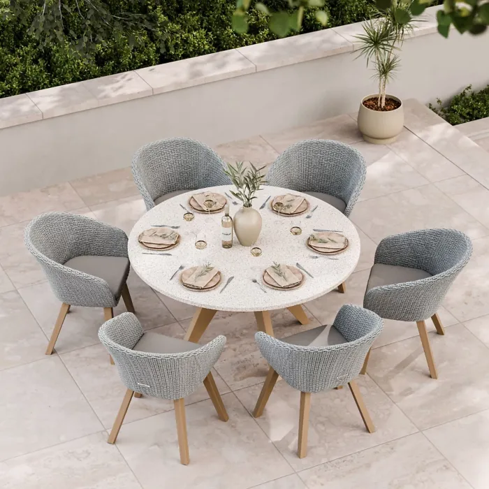 ASTRAL 150cm Round concrete Terrazzo design table with 6 Sol Dining Chairs