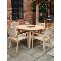 ROMA 120cm 4 Seat Set with Rope Stacking Chairs