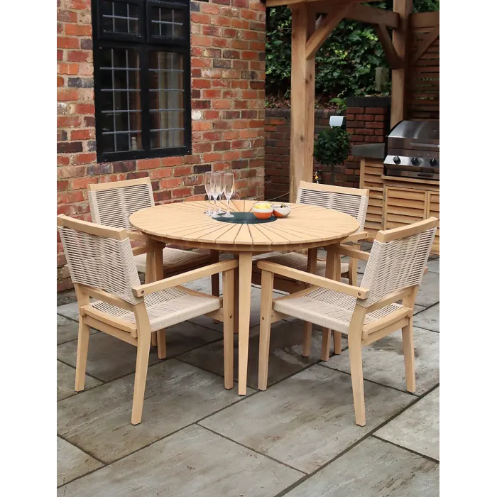 ROMA 120cm 4 Seat Set with Rope Stacking Chairs