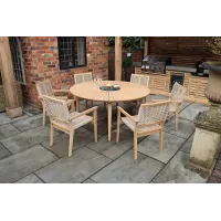 ROMA 150cm 6 Seat Set with Rope Stacking Chairs