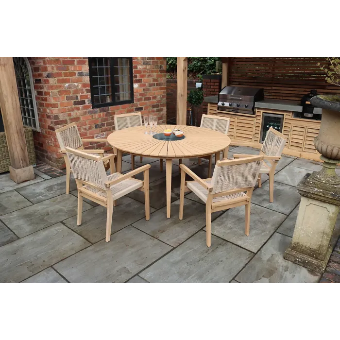 ROMA 150cm 6 Seat Set with Rope Stacking Chairs