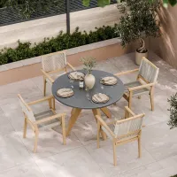LUNA 120cm Round concrete table with 4 Roma Stacking Chairs