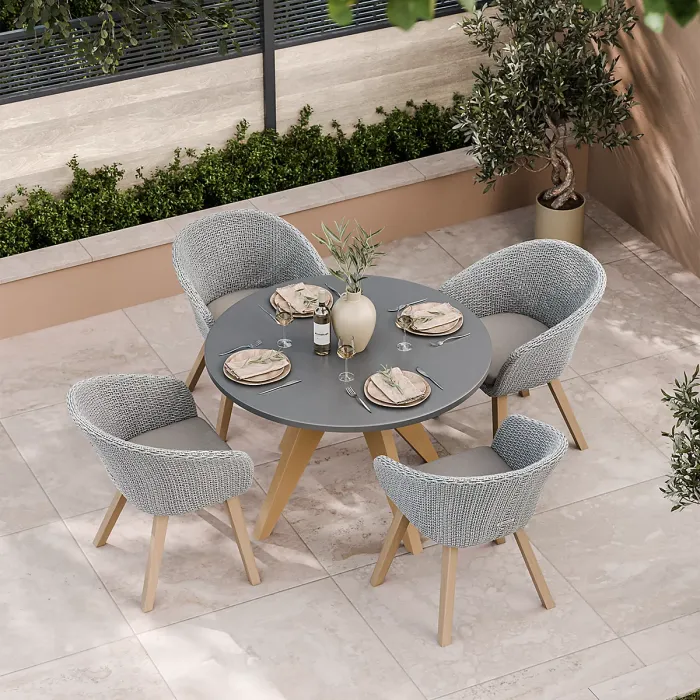 LUNA 120cm Round concrete table with 4 Sol Dining Chairs