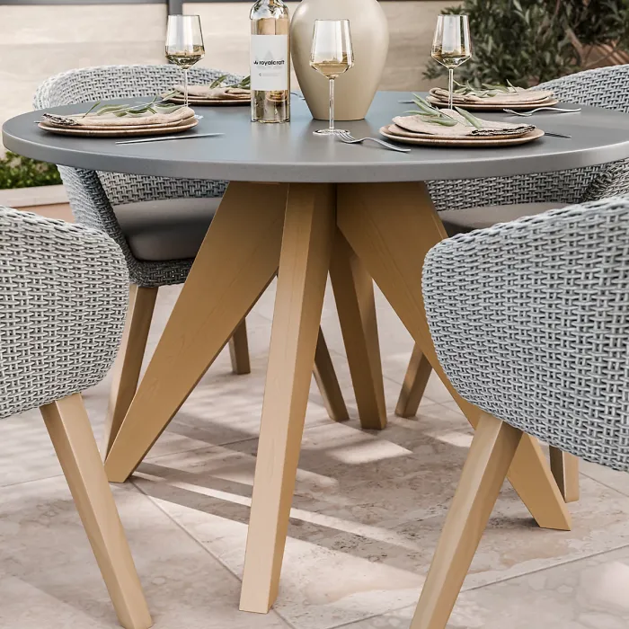 LUNA 120cm Round concrete table with 4 Sol Dining Chairs