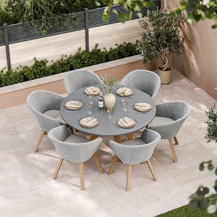 LUNA 150cm Round concrete table with 6 Sol Dining Chairs