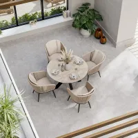 BALI 120cm Round Ceramic Table with 4 Bali Rope Chairs