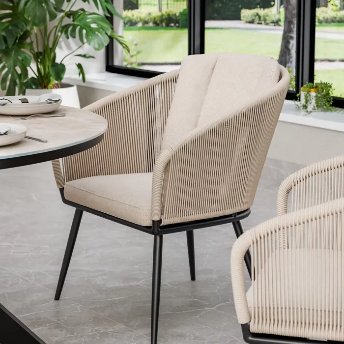BALI 120cm Round Ceramic Table with 4 Bali Rope Chairs