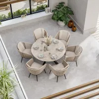 BALI 150cm Round Ceramic Table with 6 Bali Rope Chairs