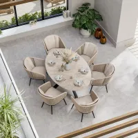 BALI 200cm Oval Ceramic Table with 6 Bali Rope Chairs