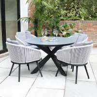 ASPEN 120cm Round ceramic grey top with 4 rope chairs
