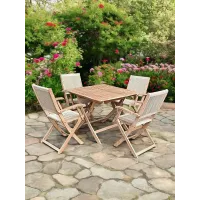 LONDON 90cm Square Folding Set with 4 London Rope Folding Armchairs