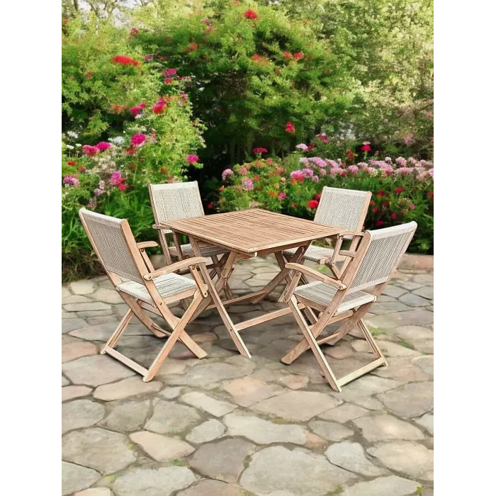 LONDON 90cm Square Folding Set with 4 London Rope Folding Armchairs