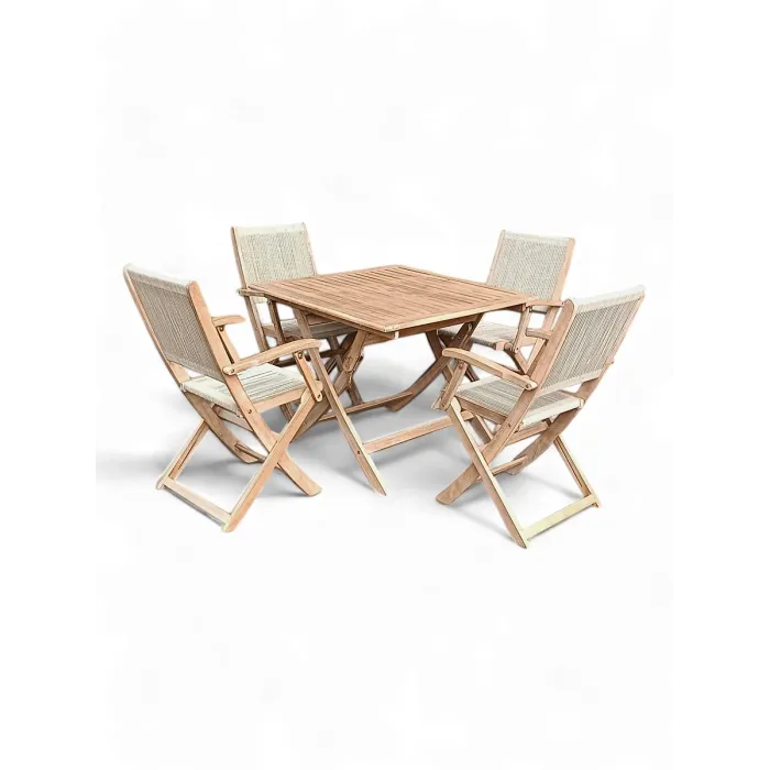 LONDON 90cm Square Folding Set with 4 London Rope Folding Armchairs