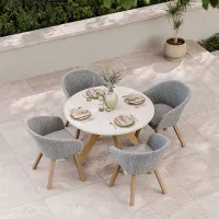 ASTRAL 120cm Round concrete Terrazzo design table with 4 Sol Dining Chairs
