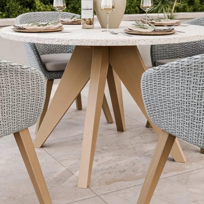 ASTRAL 120cm Round concrete Terrazzo design table with 4 Sol Dining Chairs
