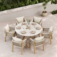 ASTRAL 150cm Round concrete Terrazzo design table with 6 Roma Dining Chairs
