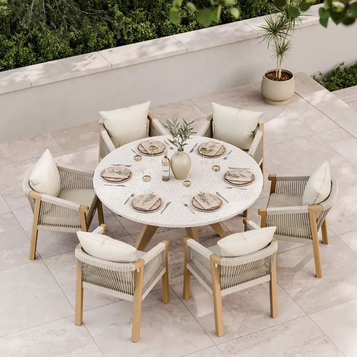 ASTRAL 150cm Round concrete Terrazzo design table with 6 Roma Dining Chairs