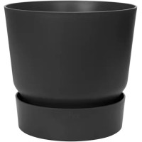 Greenville Black 30cm Living Round Decor Recycled Plastic Indoor Garden Balcony Window Container Holder Plant Flower Organizer Pot
