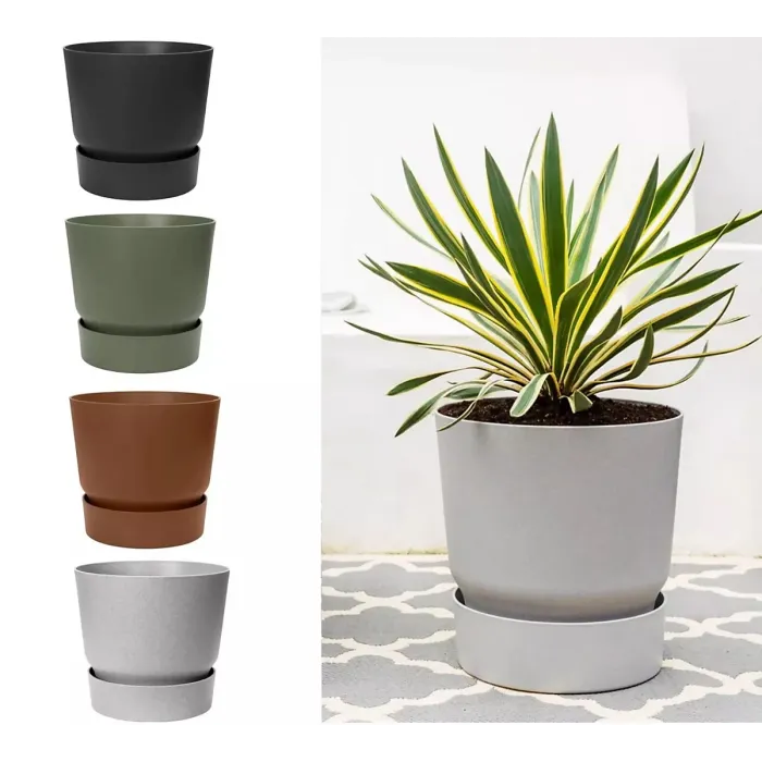 Greenville Black 30cm Living Round Decor Recycled Plastic Indoor Garden Balcony Window Container Holder Plant Flower Organizer Pot
