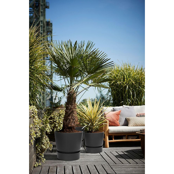 Greenville Black 40cm Living Round Decor Recycled Plastic Indoor Garden Balcony Window Container Holder Plant Flower Organizer Pot