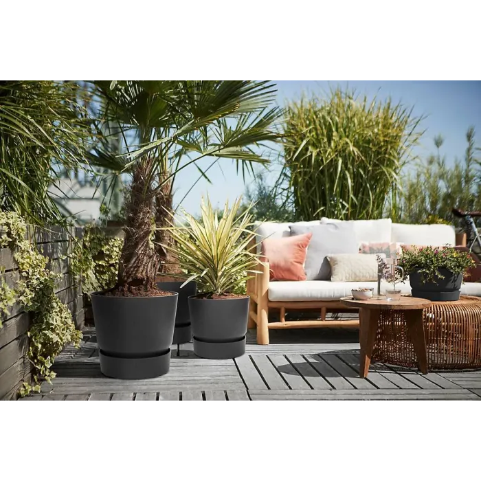 Living Round Decor Recycled Material Indoor Garden Balcony Window Container Holder Plant Flower Organizer Pot Black 40 cm