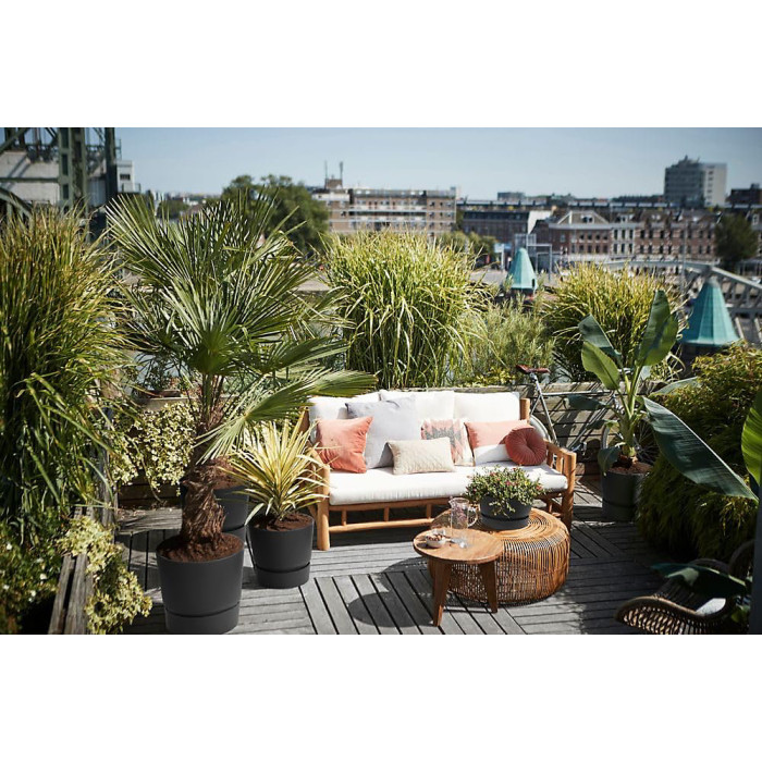 Greenville Black 20cm Living Round Decor Recycled Plastic Indoor Garden Balcony Window Container Holder Plant Flower Organizer Pot