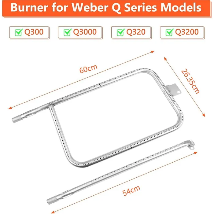 24 x 10.4inch Burner Tube 65032 for Weber Q300 Series Q320 Q3000 Q3200 Stainless Steel Ramp Gas Grill Accessory