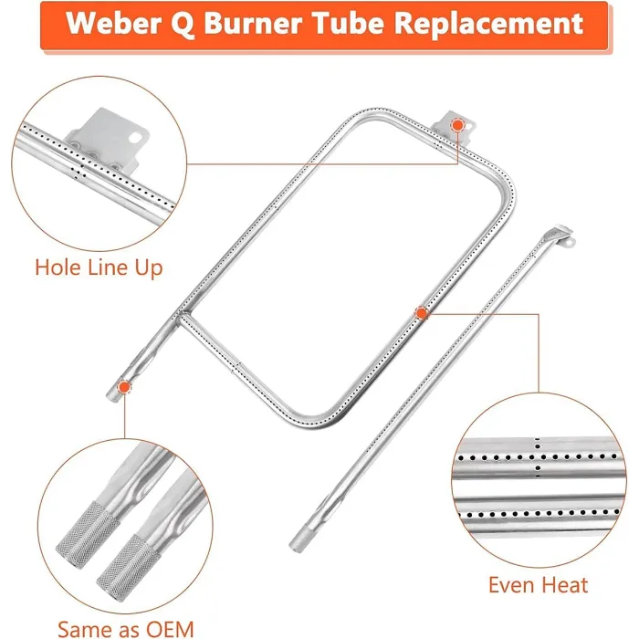 24 x 10.4inch Burner Tube 65032 for Weber Q300 Series Q320 Q3000 Q3200 Stainless Steel Ramp Gas Grill Accessory