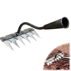 5 tines Iron Weed Rake Upgraded Multifunctional Weed Artifact Detachable Spike Hoe Iron Rake for Gardening and Weeding